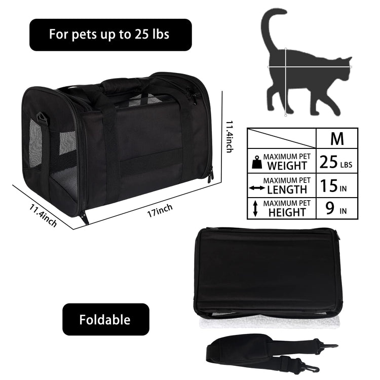 Cat Dog Carriers Soft-Sided Pet Carrier Large Cats for Medium Big Cat Small Dog Puppy up to 16lbs TSA Airline Approved Animal Collapsible Cat Carrier Carriers Travel Carrier Cat Bag (17x11x11)