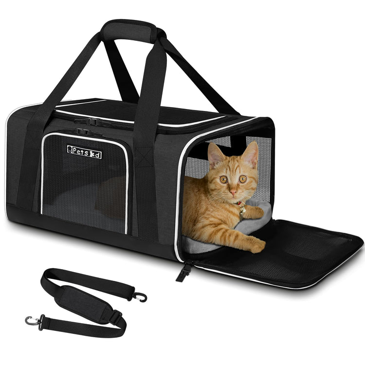 Petskd Pet Carrier 17x11x9.5 Alaska Airline Approved,Pet Travel Carrier Bag for Small Cats and Dogs, Soft Dog Carrier for 1-10 LBS Pets,Dog Cat Carrier with Safety Lock Zipper(Black)