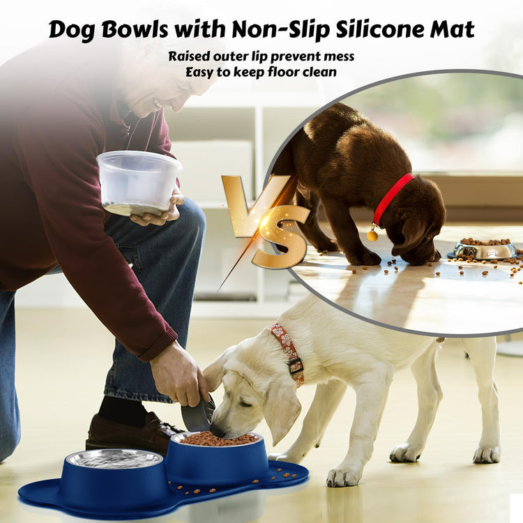 AsFrost Dog Food Bowls Stainless Steel Pet Bowls & Dog Water Bowls with No-Spill and Non-Skid, Feeder Bowls with Dog Bowl Mat for Dogs Cats and Pets-Pink, 24 0z in Total