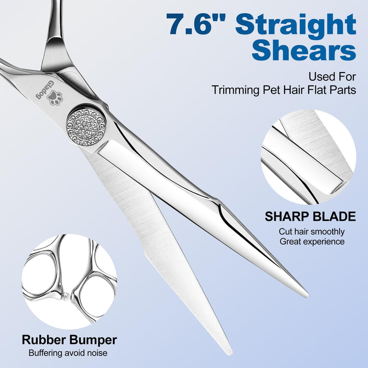 GLADOG Professional 5 in 1 Dog Grooming Scissors Set with Safety Round Tips, Sharp and Heavy-duty Pet Grooming Shears for Cats