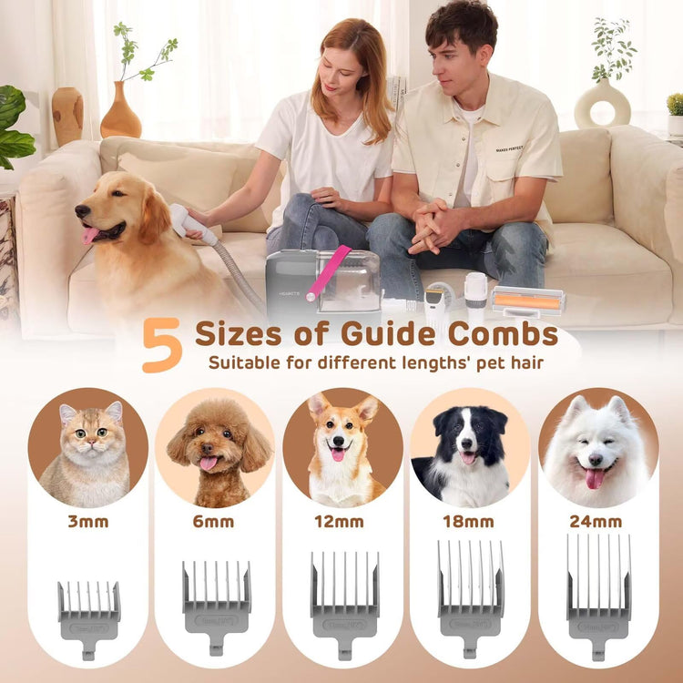 HEAPETS Dog Grooming Vacuum Kit - 3L Vacuum with 7 Tools, Low Noise Electric Clipper and Brush for Pet Shedding at Home, Black