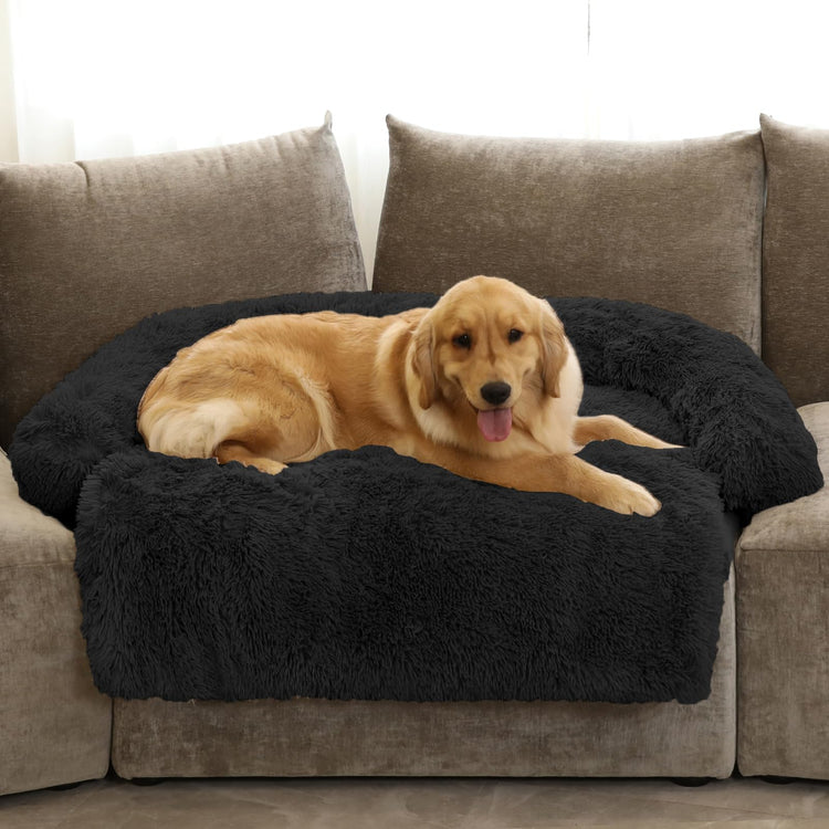 Calming Dog Bed Fluffy Plush Dog Mat for Furniture Protector with Removable Washable Cover for Large Medium Small Dogs and Cats (Small(35x31x5), Light Grey)