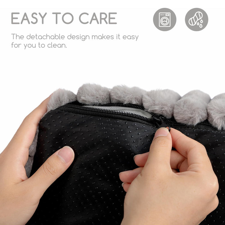 Hollypet Fluffy Dog Cat Bed Pet Couch Beds Plush Soft Warming Machine Washable Puppy Bed with Non-Slip Bottom for Cats and Small Medium Dogs up to 25 lbs, Gray, 24" L x 18" W x 10" Th