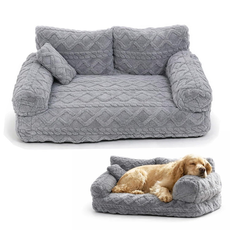 Plush Calming Pet Sofa Bed, 6 Sizes Large Fluffy Dog Cat Couch Beds Plush for Indoor, Raised Rim, Removable Cover & Non-Slip Bottom for Cats and Dogs of Any Size (Dark Grey, Small)