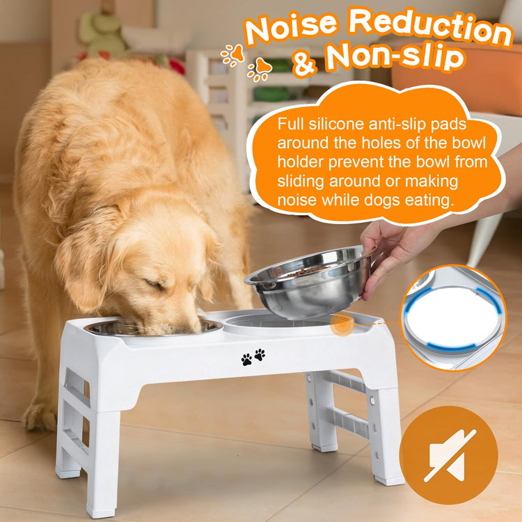 COMESOON Elevated Dog Bowls, 4 Height Adjustable Raised Bowl Stand with 2 Thick 50oz Stainless Steel Food Bowls Non-Slip Feeder Adjusts to 3.7'', 9.2'', 10.75'', 12.36'' Black, (DB-W01)
