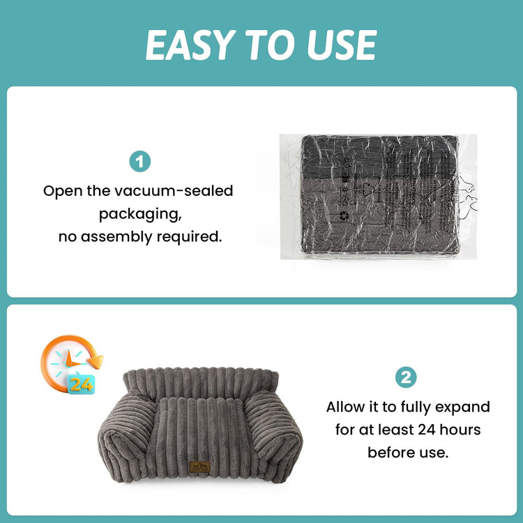 COZY KISS Cute Cat Couch, Fluffy Sofa Bed for Cats and Small Dogs, Premium Faux Rabbit Fur Cats beds for Indoor Cat, Ultra-Soft Supportive Pet Couch Furniture (Grey, S: 25.5''x17.5'')