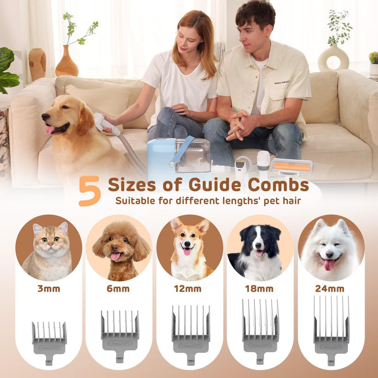 HEAPETS Dog Grooming Vacuum Kit - 3L Vacuum with 7 Tools, Low Noise Electric Clipper and Brush for Pet Shedding at Home, Black