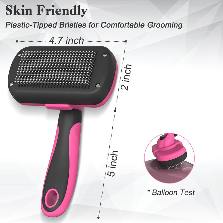 Dipoo Self-Cleaning Pet Grooming Brush - Skin-Friendly Deshedding Tool for Dogs & Cats in Pink, Removes Loose Hair and Tangles