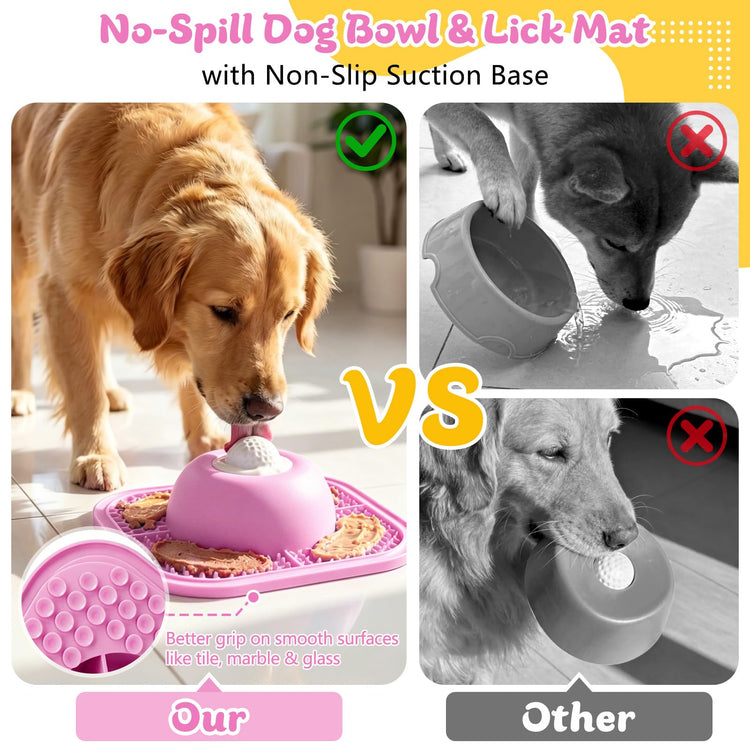Slow Feeder Dog Bowls & Lick Mat for Liquid and Thick Treat, Anti-Slip Dog Lick Bowl with Interactive Rolling Ball, 5/6 Cup Pup Licking Toy for Large Medium Small Dogs and Cats Blue