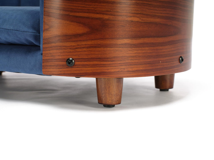 HomSof 26.38" Scandinavian Style Elevated Dog Cat Bed Pet Sofa with Solid Wood Legs and Bent Wood Back with Velvet Cushion,Small Size，Navy+Brown
