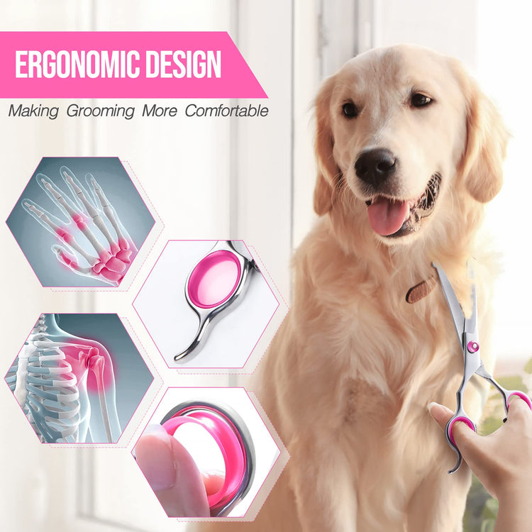Gimars Titanium Coated Professional 6 in 1 4CR Stainless Steel Dog Grooming Scissors with Safety Round Tip, Heavy Duty Pet Grooming Scissor for Dogs, Cats and Other Animals