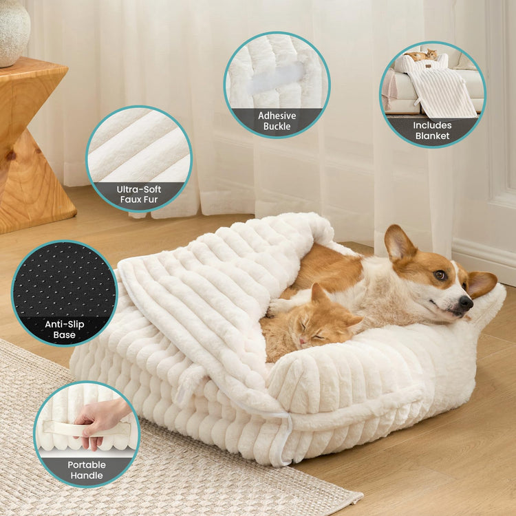 COZY KISS Cute Cat Couch, Fluffy Sofa Bed for Cats and Small Dogs, Premium Faux Rabbit Fur Cats beds for Indoor Cat, Ultra-Soft Supportive Pet Couch Furniture (Grey, S: 25.5''x17.5'')