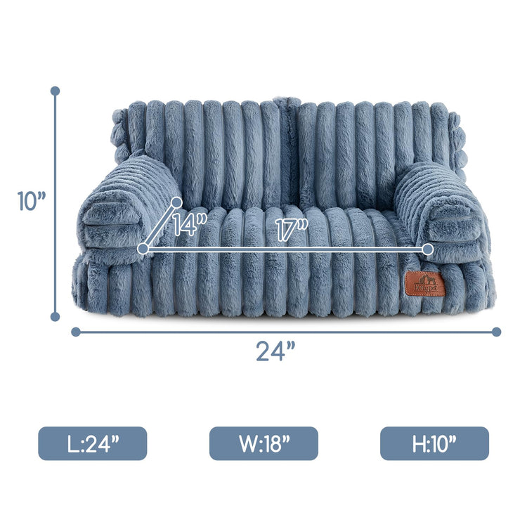 Hollypet Fluffy Dog Cat Bed Pet Couch Beds Plush Soft Warming Machine Washable Puppy Bed with Non-Slip Bottom for Cats and Small Medium Dogs up to 25 lbs, Gray, 24" L x 18" W x 10" Th