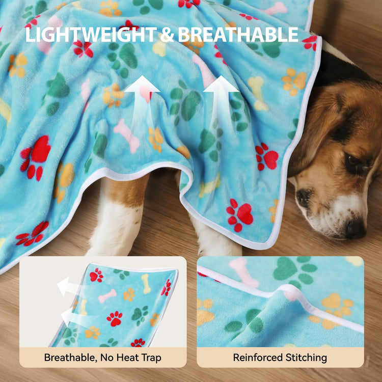 LINENLUX 1 Pack 3 Blankets Super Soft Fluffy Premium Fleece Dog Blankets for Puppy Cat Pet Blanket Flannel Throw Warm Sleep Dog Paw 23x16 inches