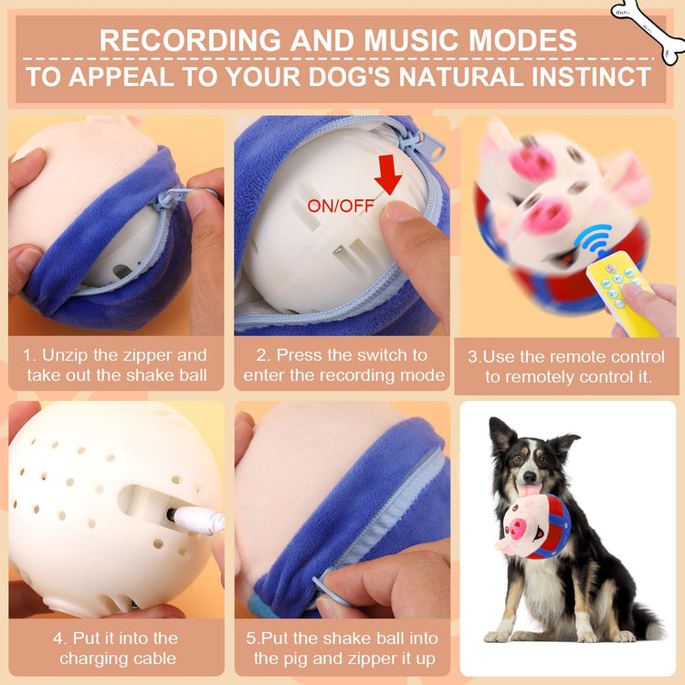 BABORUI Interactive Dog Toys Pig, Jumping Squeaky Dog Toys with Recording and Music Modes, Rechargeable Moving Dog Chew Toys for Small/Medium/Large Dogs to Keep Them Busy(Blue Pig)