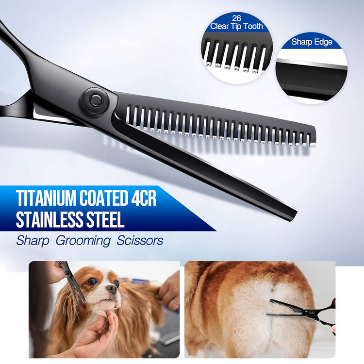 Gimars Titanium Coated Professional 6 in 1 4CR Stainless Steel Dog Grooming Scissors with Safety Round Tip, Heavy Duty Pet Grooming Scissor for Dogs, Cats and Other Animals