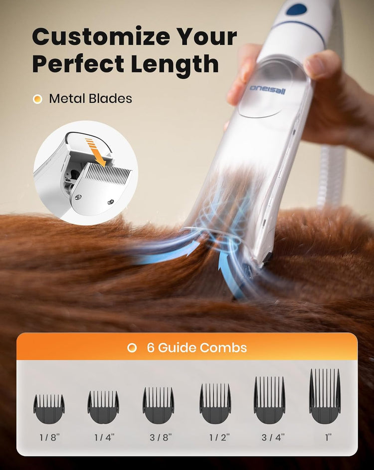 oneisall Dog Vacuum & Dryer for Shedding Grooming, 8 in 1 Dog Grooming Kit with Metal Blade Pet Clippers, Adjustable Speed and Temperature Control Blower