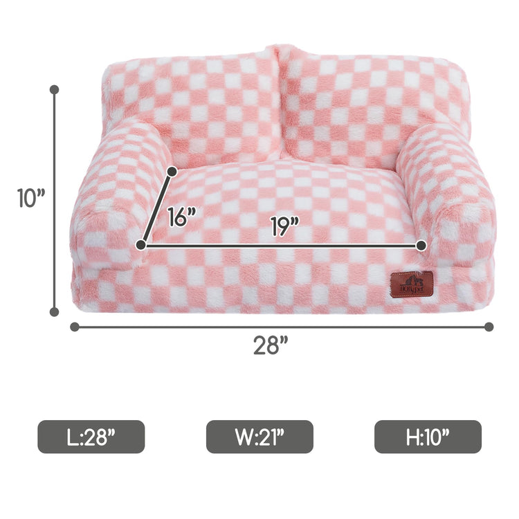 Hollypet Fluffy Dog Cat Bed Pet Couch Beds Plush Soft Warming Machine Washable Puppy Bed with Non-Slip Bottom for Cats and Small Medium Dogs up to 25 lbs, Gray, 24" L x 18" W x 10" Th