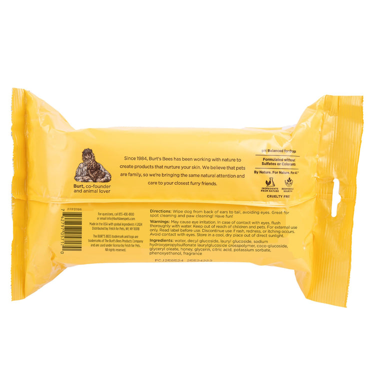 Burt's Bees for Pets Honey Multipurpose Dog Grooming Wipes, Gentle Hypoallergenic Spot Cleaning Sheets, pH Balanced Natural Origin Formula for Paws, Face and Butt, 50 Count