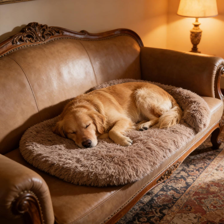 Orthopedic Dog Bed with Egg-Crate Base, Calming Dog & Cat Beds Long Plush with Raised Edges, Spine Friendly Pet Sleeping Mat for Small Medium Dogs, Machine Washable (Oval, Beige 26"x20")