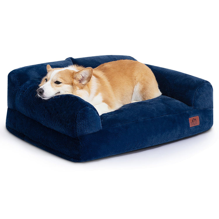 Hollypet Fluffy Dog Cat Bed Pet Couch Beds Plush Soft Warming Machine Washable Puppy Bed with Non-Slip Bottom for Cats and Small Medium Dogs up to 25 lbs, Gray, 24" L x 18" W x 10" Th