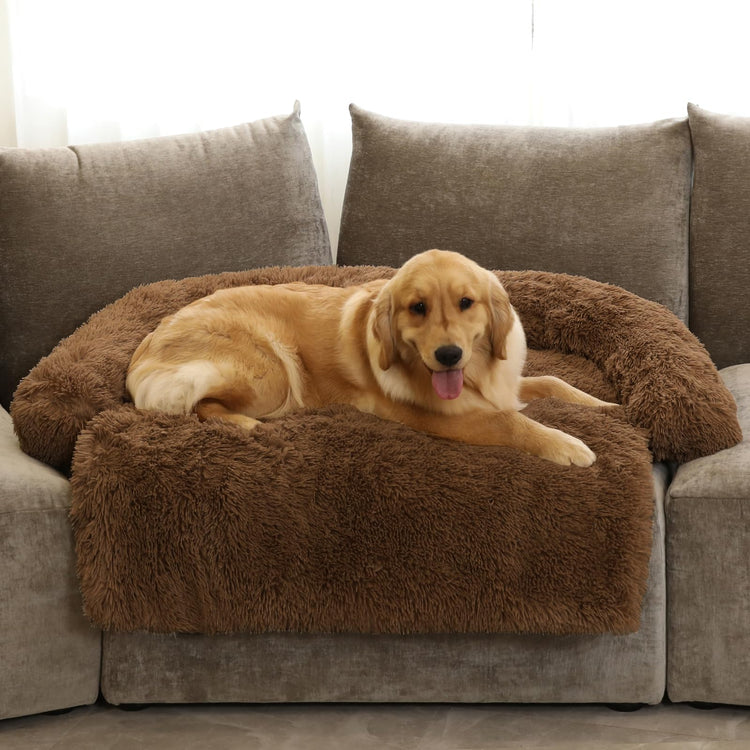 Calming Dog Bed Fluffy Plush Dog Mat for Furniture Protector with Removable Washable Cover for Large Medium Small Dogs and Cats (Small(35x31x5), Light Grey)