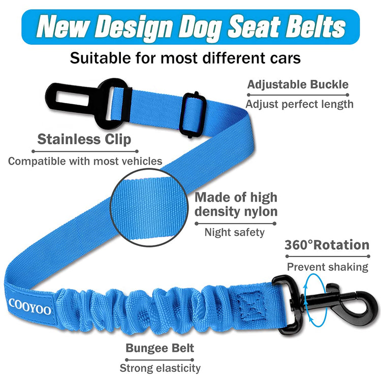 COOYOO Dog Seat Belt, Durability Retractable Dog Car Harness Adjustable Dog Seat Belt for Vehicle Nylon Pet Safety Seat Belts Heavy Duty & Elastic (1 Pack Black)