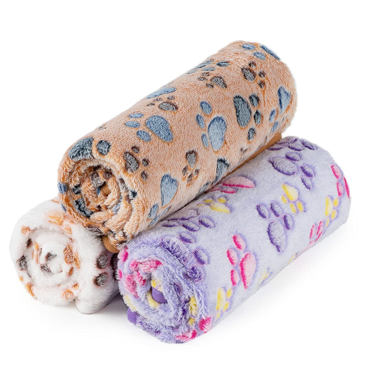Dono 1 Pack 3 Dog Blankets, Soft Fluffy Fleece Pet Blanket Warm Sleep Mat Paw Print Design Puppy Kitten Throw Blanket Doggy Mat Blanket for Dogs
