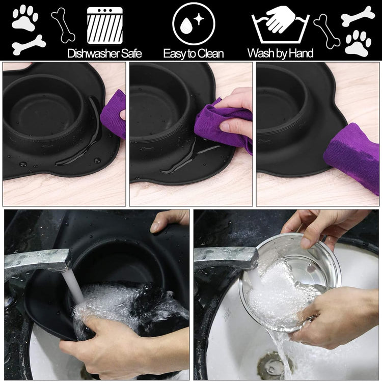 AsFrost Dog Food Bowls Stainless Steel Pet Bowls & Dog Water Bowls with No-Spill and Non-Skid, Feeder Bowls with Dog Bowl Mat for Dogs Cats and Pets-Pink, 24 0z in Total