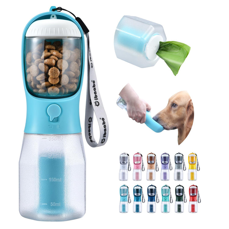 Cibaabo Dog Water Bottle with Food Container & Poop Bag Holder, Travel Water Bowl, Portable Pet Dispenser, Dog Gifts Stuff Accessories Items, Puppy Essentials for Yorkie Chihuahua Walking Hiking