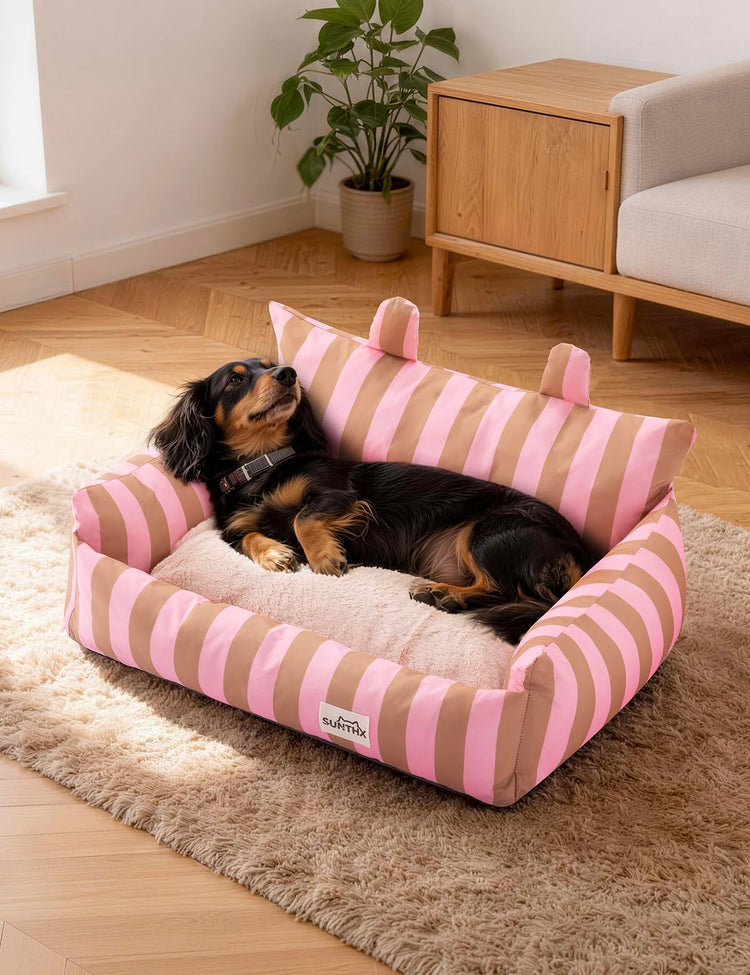 Cat Couch, Reversible Pet Bed for Indoor Cats – 2-Sided Cat Sofa with Oxford Fabric and Plush Fleece, Washable Small Dog Couch for Puppies and Senior Pets, Non-Slip Bottom, 28 inch, Pink Brown