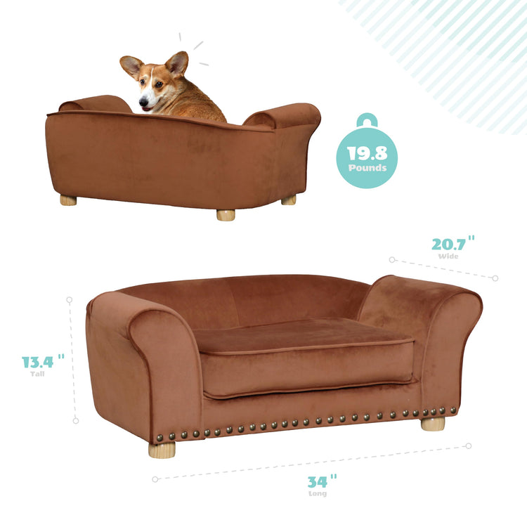 CRITTER SITTERS 33” Faux Suede Ped Bed in Brown, Durable Washable Sofa Couch for Small & Medium Cats & Dogs, Must Have Accessory for Yorkies, Shih Tzus & Frenchies, Kitten & Puppy Essential Furniture