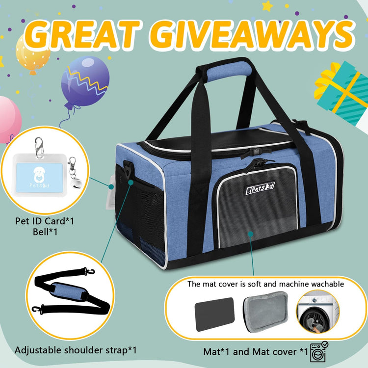 Petskd Pet Carrier 17x11x9.5 Alaska Airline Approved,Pet Travel Carrier Bag for Small Cats and Dogs, Soft Dog Carrier for 1-10 LBS Pets,Dog Cat Carrier with Safety Lock Zipper(Black)