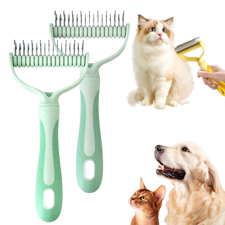 Double-Sided Pet Grooming Brush for Dogs and Cats, 2026 New Dog Deshedding Brush, Dematting Comb Removes Tangles Knots and Loose Fur, Ergonomic Pet Grooming Tool (Blue)