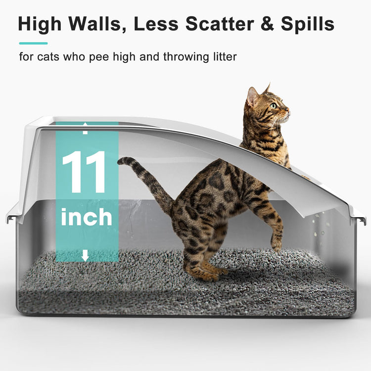 2 Pack Stainless Steel Litter Box for Kitty | Metal Kitty Litter Box with Lid High Sided for Small Cats or Injured Cats, Bunny Litter Boxes, Low Entry, Odor-Free, Non-Stick,Includes Scoop
