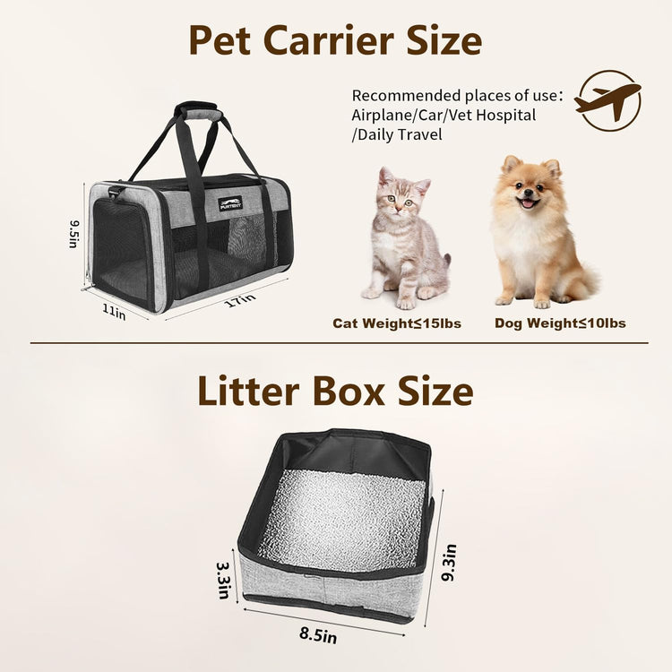 Pet Carrier Airline Approved, Soft Sided Cat Carrier for Small Pets up to 13 lbs, TSA Approved Dog Travel Bag with Foldable Bowl, Portable Soft Sided Pet Carrier for Kittens and Puppies