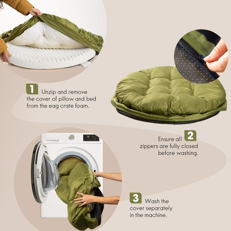 ClevaHome Cat Dog Bed for Small Pets up to 15lbs - Round Cat Beds for Indoor Cats, Machine Washable Comfortable Pet Bed for Puppy and Kitten with Non-Slip Bottom (Washed Green)