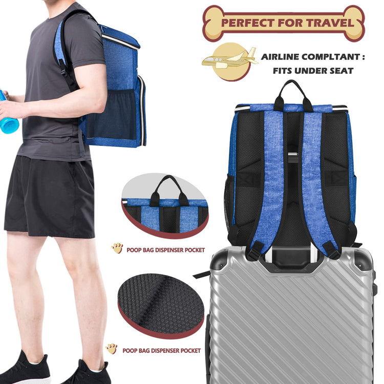 BAGLHER丨Dog Travel Bag Backpack, Airline Approved Pet Supplies Backpack, Dog Travel Bag with 2 Silicone Collapsible Bowls and 2 Food Baskets, Black