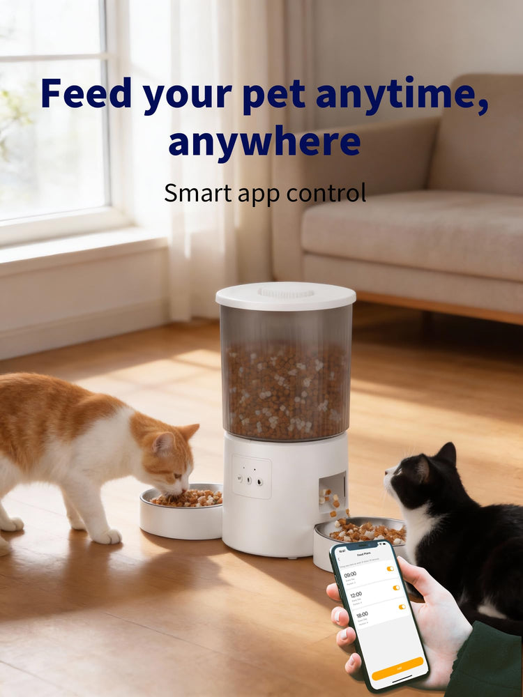 Automatic Cat Feeder, 2.4GHz WiFi Automatic Dog Food Dispenser, Fresh Protection, 4.5L Timer Feeder, Personalized Recording 10 Seconds, Easy to Clean, Stainless Steel Bowl (Double/Black)