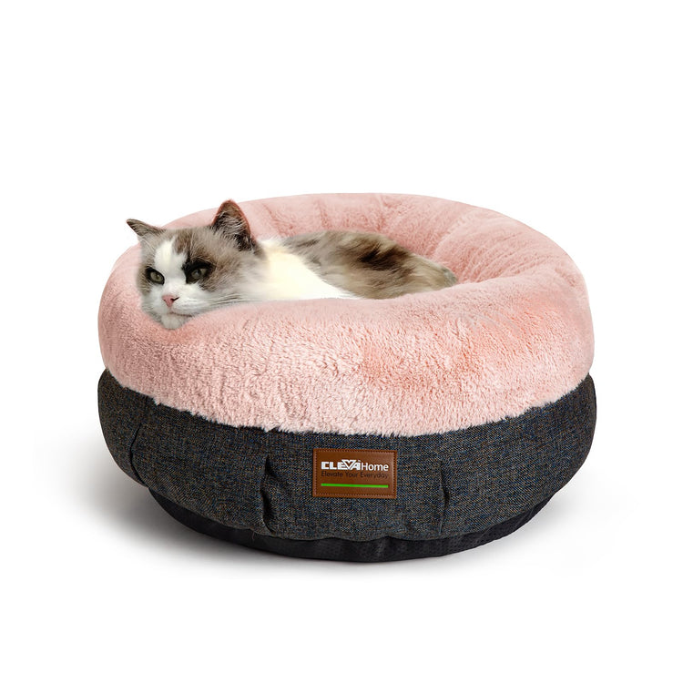 ClevaHome Cat Dog Bed for Small Pets up to 15lbs - Round Cat Beds for Indoor Cats, Machine Washable Comfortable Pet Bed for Puppy and Kitten with Non-Slip Bottom (Plum Pink)