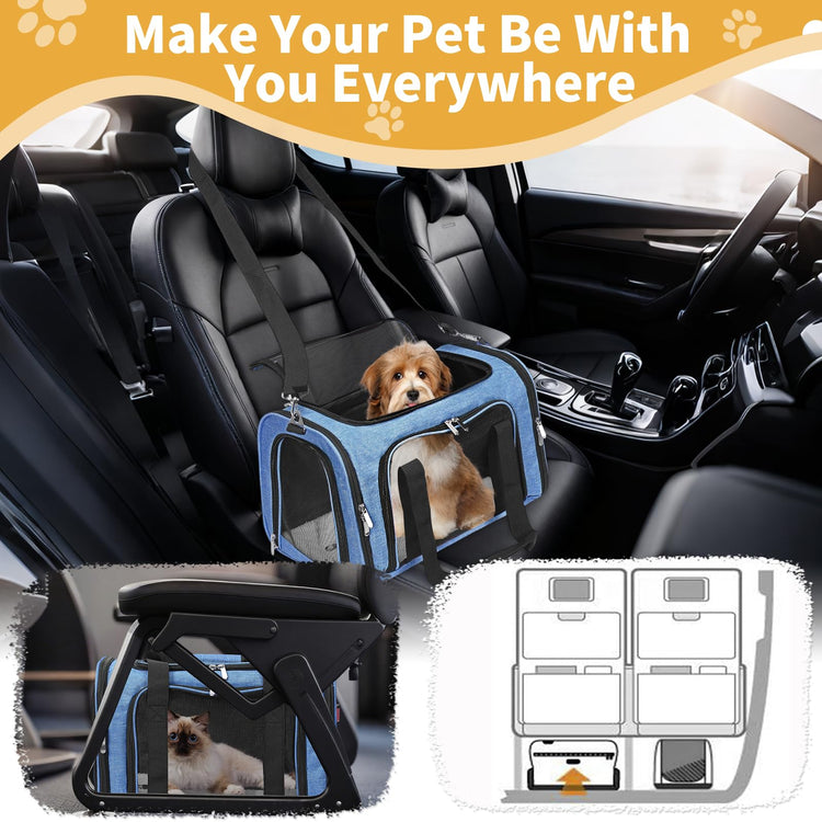 Soft-Sided Cat/Dog/Pet Carrier, Collapsible Pets Travel Carriers for Big Cats/Small Dogs with Shoulder Strap & Removable Mat, Mesh Puppy Carry Bag, Up to 16 Lbs, TSA Airline Approved(Black)