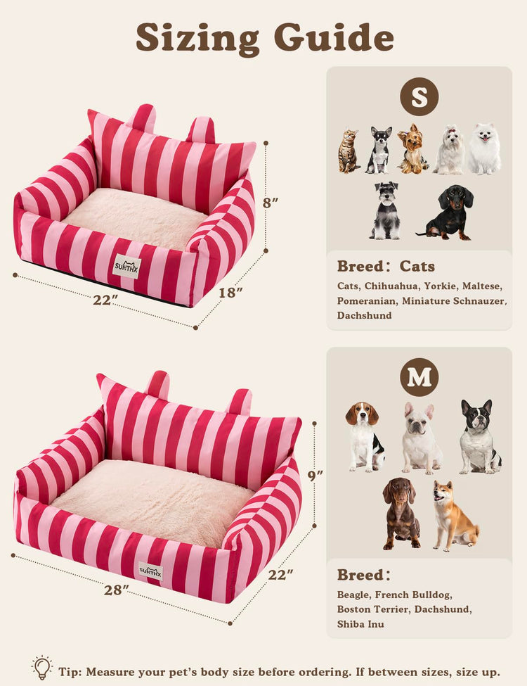 Cat Couch, Reversible Pet Bed for Indoor Cats – 2-Sided Cat Sofa with Oxford Fabric and Plush Fleece, Washable Small Dog Couch for Puppies and Senior Pets, Non-Slip Bottom, 28 inch, Pink Brown