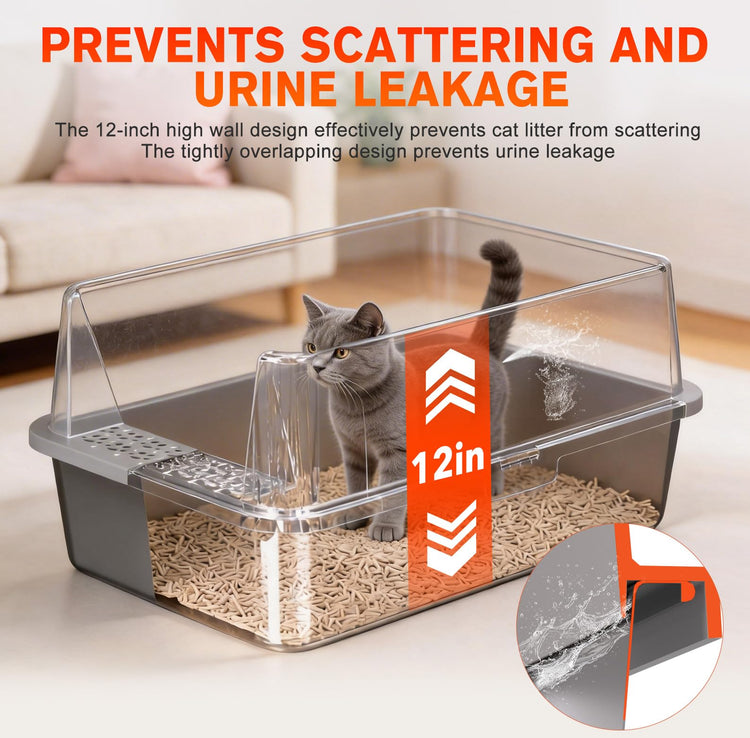 2PACK Stainless Steel Litter Box, Metal Litter Boxs with Lid High Sides, XL Extra Large Litter Box for Big Cats, Never Absorbs Odors, Leak-Proof, Stain-Free, Rust-Free, Easy to Clean, Scoop Included