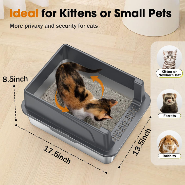 2PACK Stainless Steel Litter Box, Extra Large Litter Boxes for Big Cats, XL Metal Cat Litter Box with Lid High Sides, Anti-Urine Leakage, Non-Sticky, Scoop Included