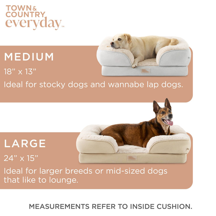 Town & Country Everyday CuddleTown Comfy Solid Bolster Sofa Pet Bed, Supportive & Calming Egg Crate Foam, Non-Slip Bottom, Machine Washable Cover, Grey, Medium 28"x23"x8"