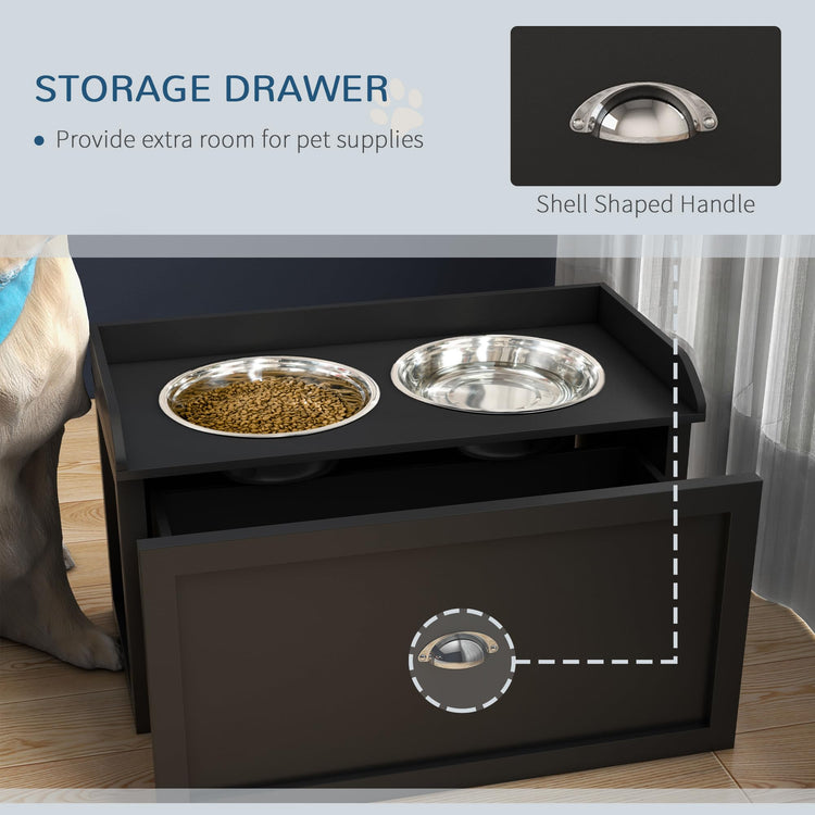 PawHut Dog Feeding Station with Storage Drawer, Dog Food Storage Cabinet with 2 Removable Elevated Pet Bowls for Large Sized Dogs, Coffee