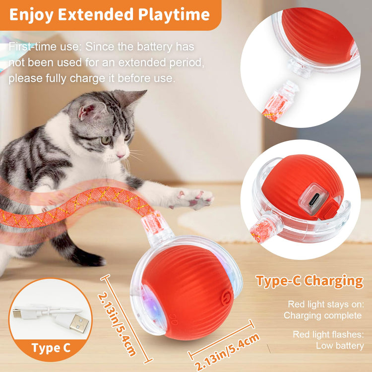 Interactive Cat Toys for Indoor Cats Smart Automatic Ball Rolling for Bored Kitten Pet Upgraded Speedy Moving Chase Dogs Toy Mothers Day Gifts Red