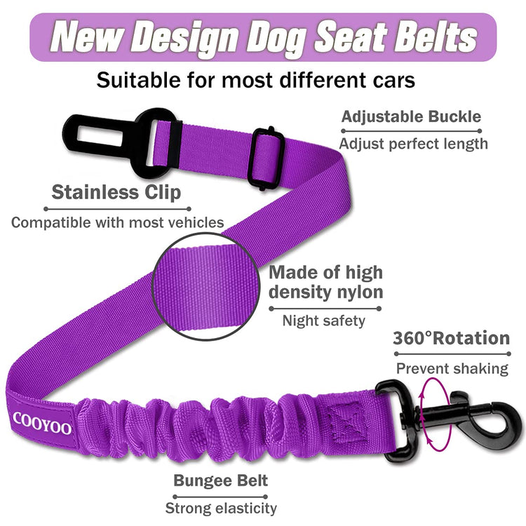 COOYOO Dog Seat Belt, Durability Retractable Dog Car Harness Adjustable Dog Seat Belt for Vehicle Nylon Pet Safety Seat Belts Heavy Duty & Elastic (1 Pack Black)