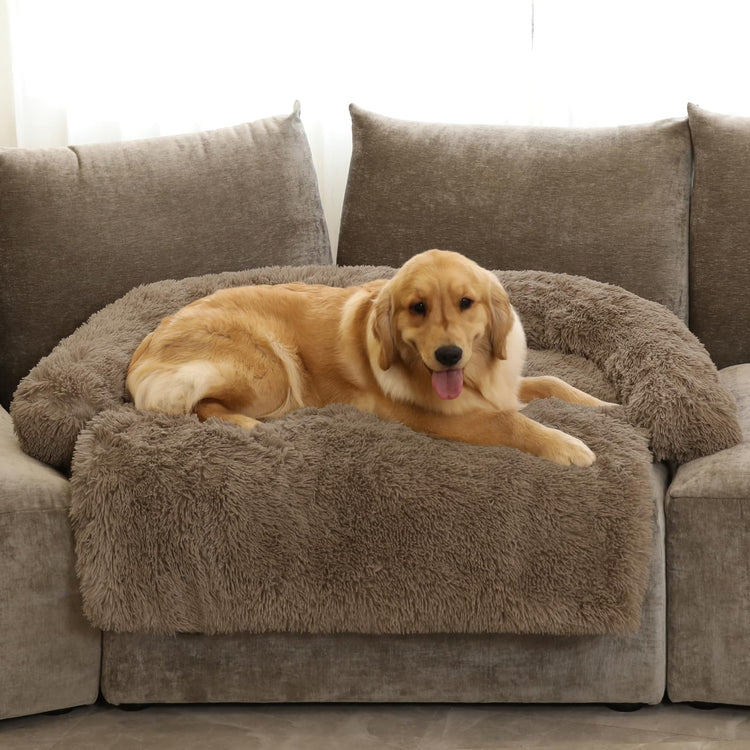 Calming Dog Bed Fluffy Plush Dog Mat for Furniture Protector with Removable Washable Cover for Large Medium Small Dogs and Cats (Small(35x31x5), Light Grey)