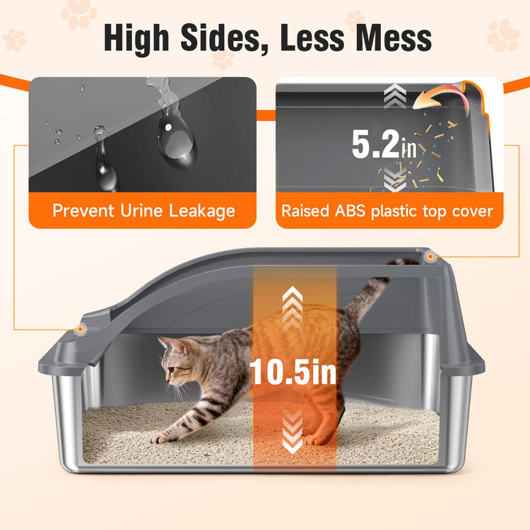 2PACK Stainless Steel Cat Litter Boxes, XL Large Metal Litter Box with High Sides Lid, Odor Free Litter Pan Include Scoop Easy Cleaning Anti-Scratch Kitty Cat Box Anti-Urine Leakage, Non-Sticky